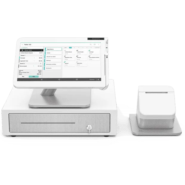 Countertop point-of-sale station with cash drawer and receipt printer