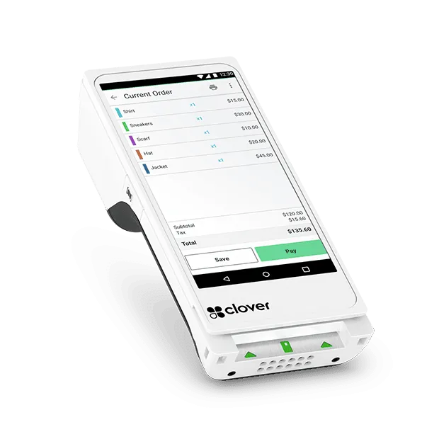 Clover Flex handheld terminal displaying a current order