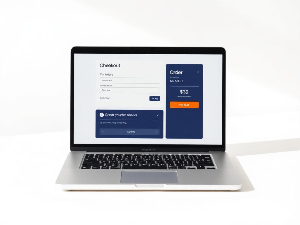 Laptop showing an online checkout page with card entry and order summary