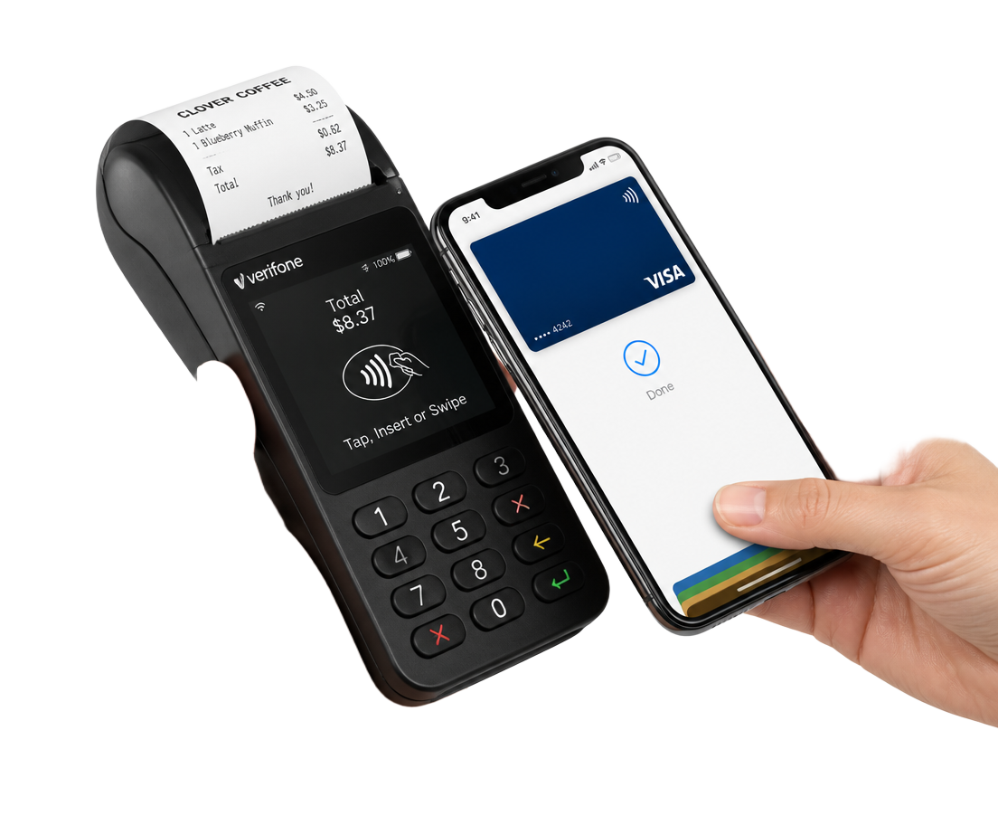 Free countertop card terminal accepting a contactless phone payment